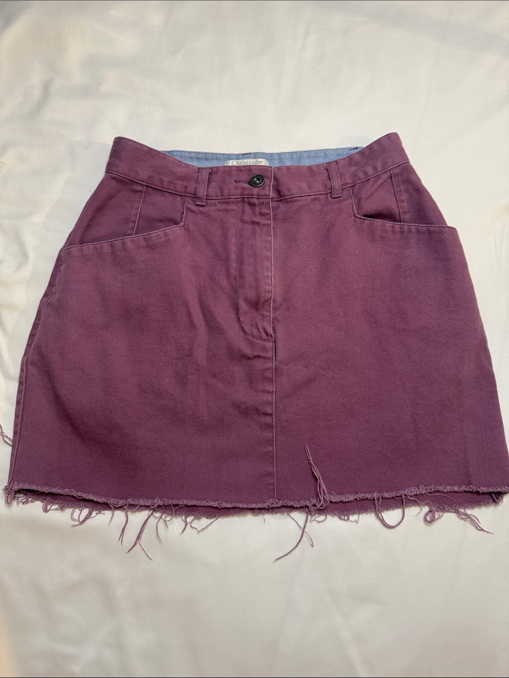 Christopher & Banks Plum Frayed-Hem Mini Skirt